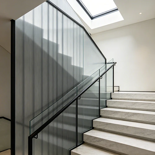 Grey Reeded Glass Stair Railing Grey Reeded Glass Stair Railing