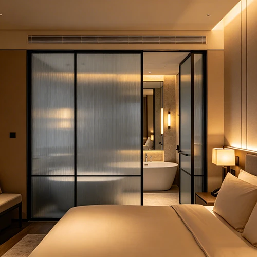 Grey Reeded Glass Hotel Partition Grey Reeded Glass Hotel Partition