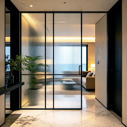 Clear Reeded Glass Entryway Partition Clear Reeded Glass Entryway Partition
